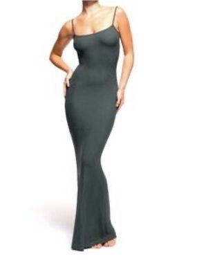 SKIMS Soft Lounge Long Slip Dress Cypress Green 4x Maxi Jersey Knot Sexy  Curvy